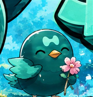 Pip holding a cherry blossom